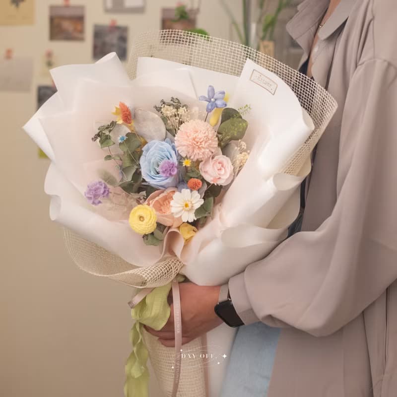 DAY OFF 彩色夢境永生花花束 擴香花束 索拉花 生日禮物 ins風