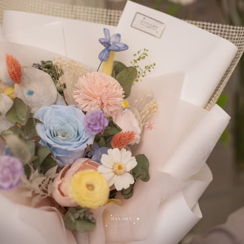 DAY OFF 彩色夢境永生花花束 擴香花束 索拉花 生日禮物 ins風