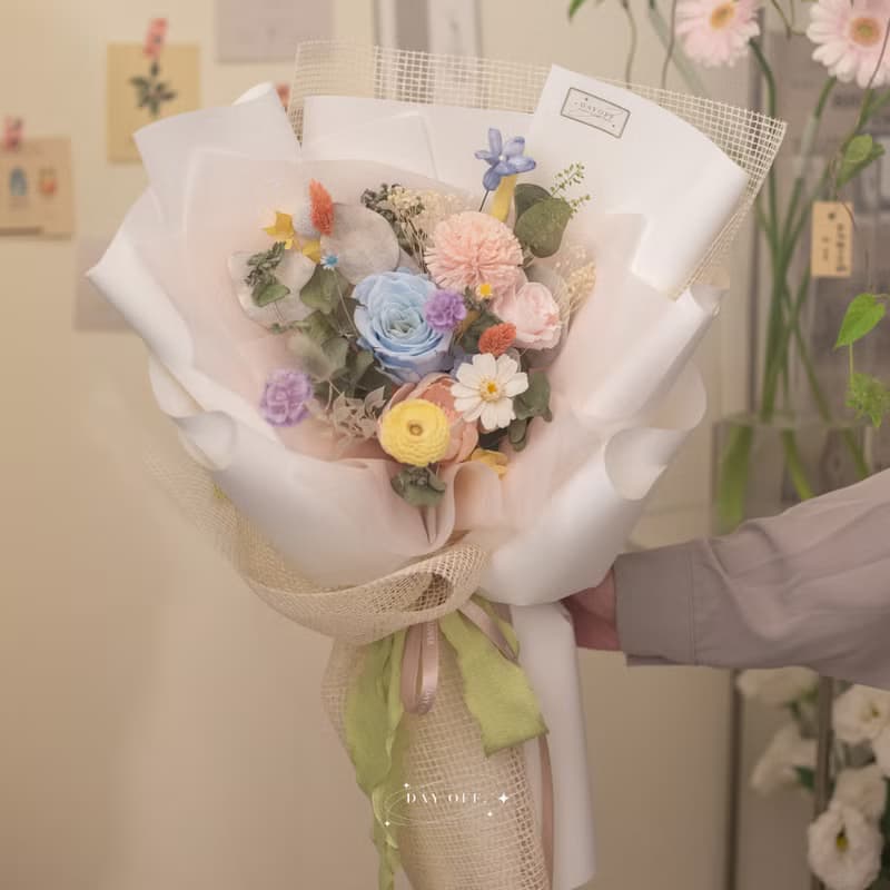 DAY OFF 彩色夢境永生花花束 擴香花束 索拉花 生日禮物 ins風