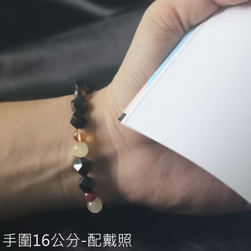 黑曜石手鍊-黃水晶-鈦晶-紅膠花-招財-桃花-避邪