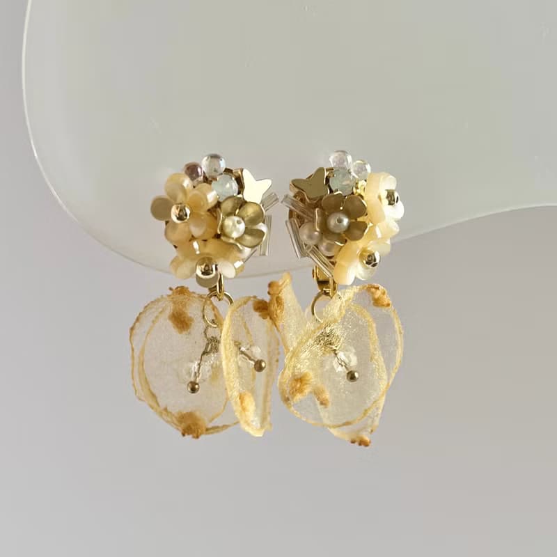 Bloom Veil (Orange): earring耳夾 / pierce耳釘