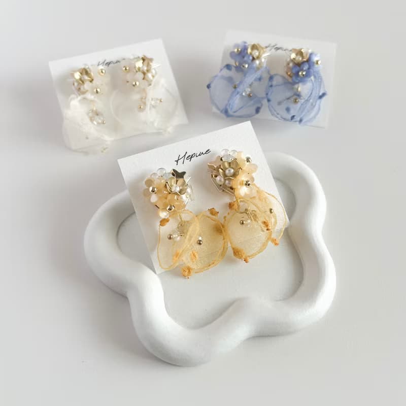 Bloom Veil (Orange): earring耳夾 / pierce耳釘
