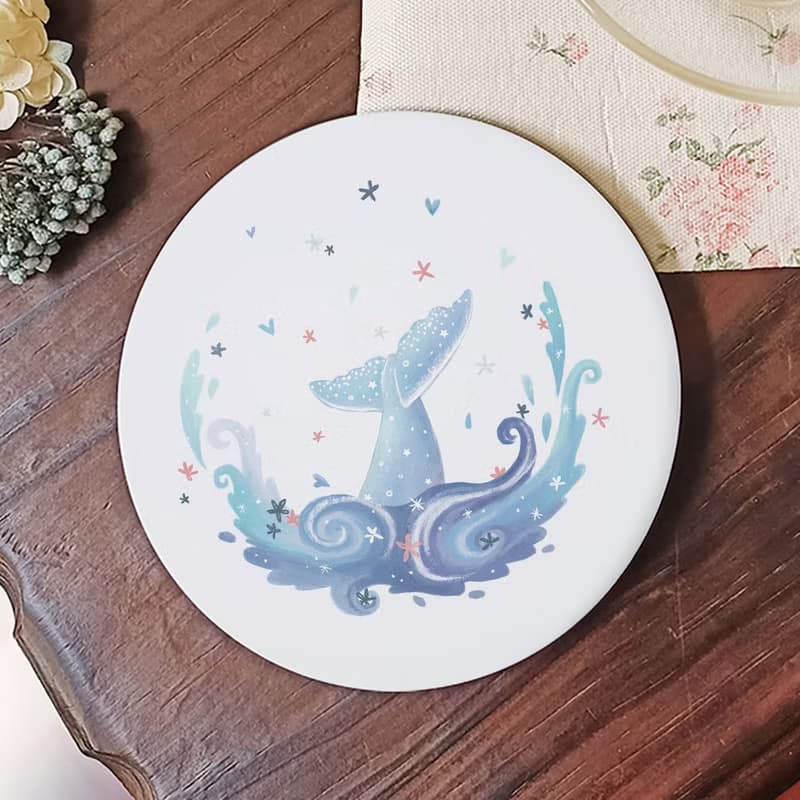 陶瓷吸水杯墊 - 藍海鯨魚