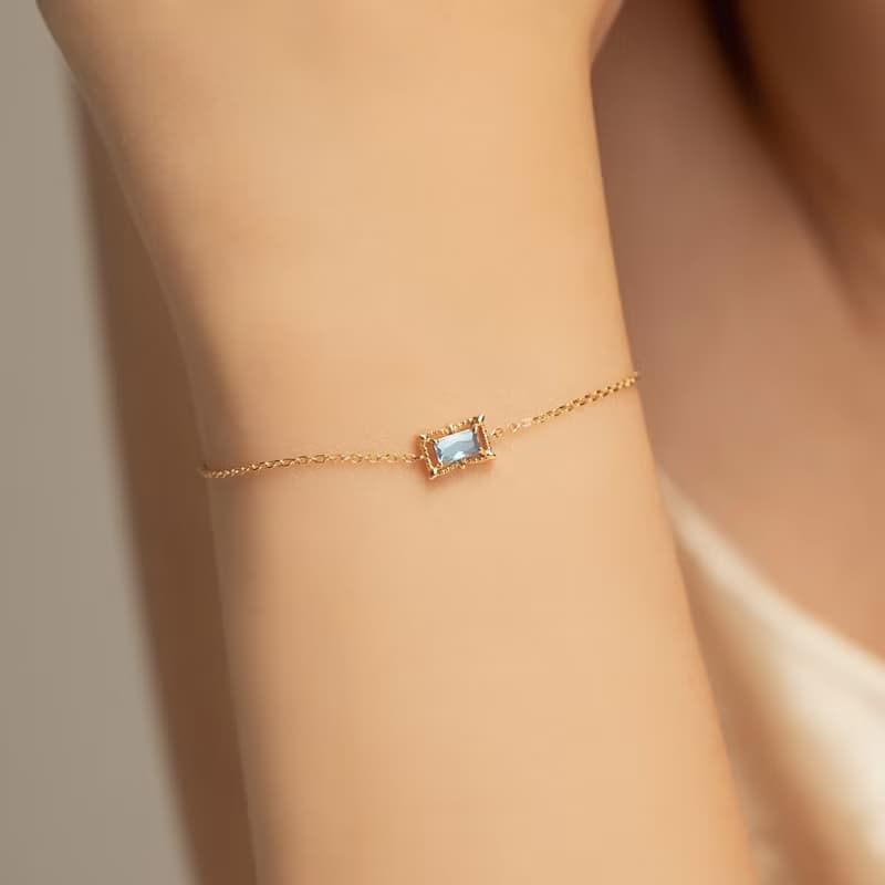 女爵 | 海藍寶 S925純銀 | 古典方鑽手鍊