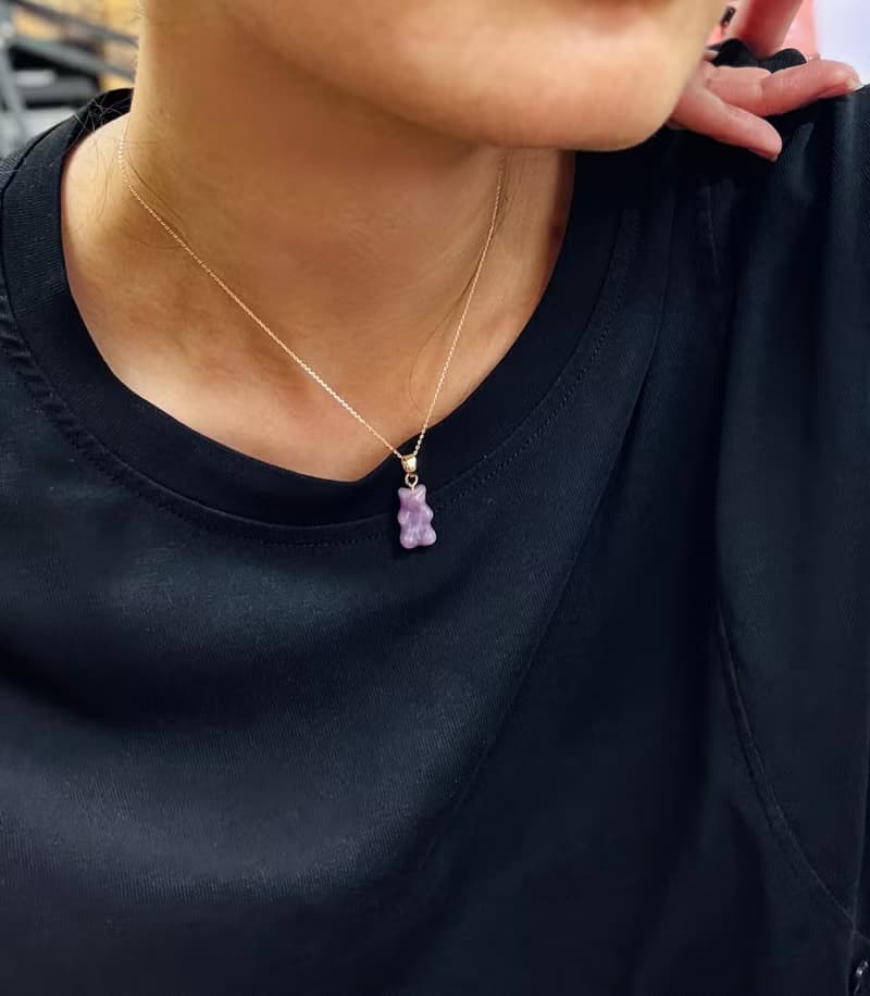 Sweet Bear - 玉髓小熊鍍金項鏈 天然石 項鍊