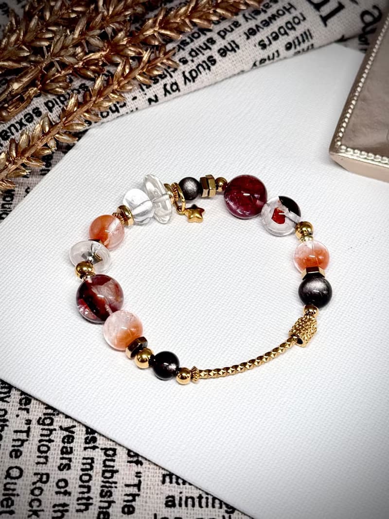 翻篇主旋律 - 紅兔毛紅膠花手鍊 - 醫療鋼/紅膠花/紅兔毛/銀曜石