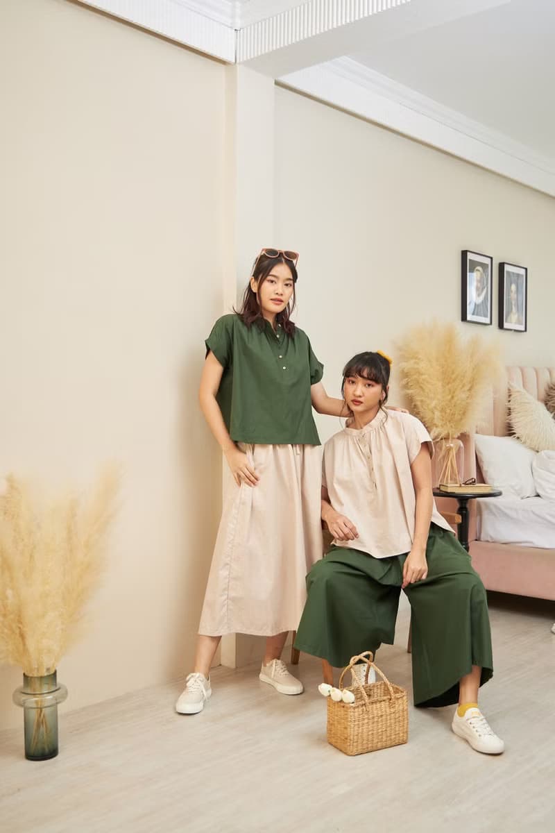 半袖側開棉質上衣 - KATHI : 綠色