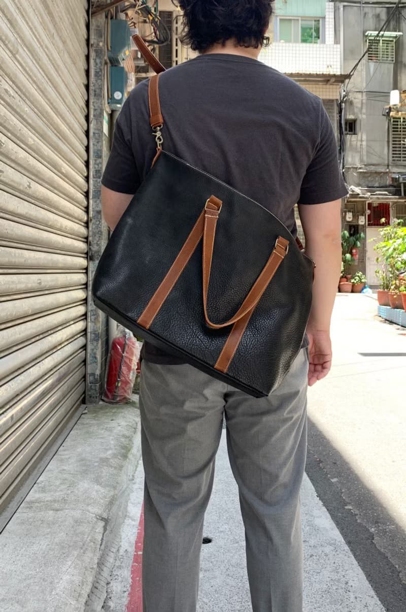 黑色軟牛皮大托特包 手提包 側背包