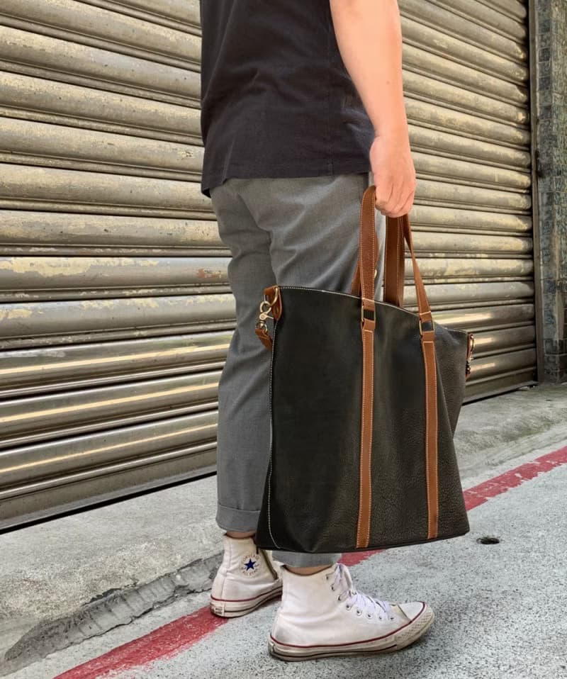 黑色軟牛皮大托特包 手提包 側背包