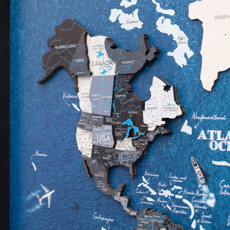 World Map on Board, Panel Wall Art, Framed Wall Decor, Room Decor, Travel Map