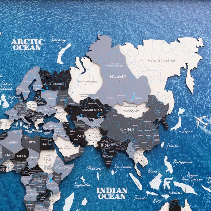 World Map on Board, Panel Wall Art, Framed Wall Decor, Room Decor, Travel Map