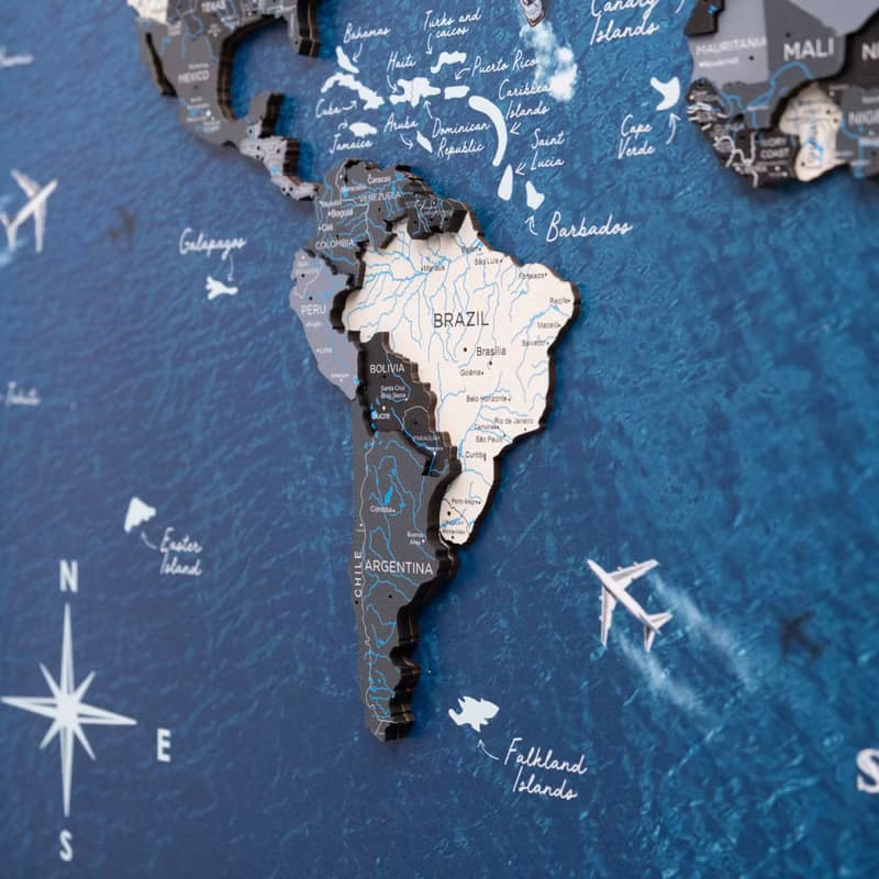 World Map on Board, Panel Wall Art, Framed Wall Decor, Room Decor, Travel Map