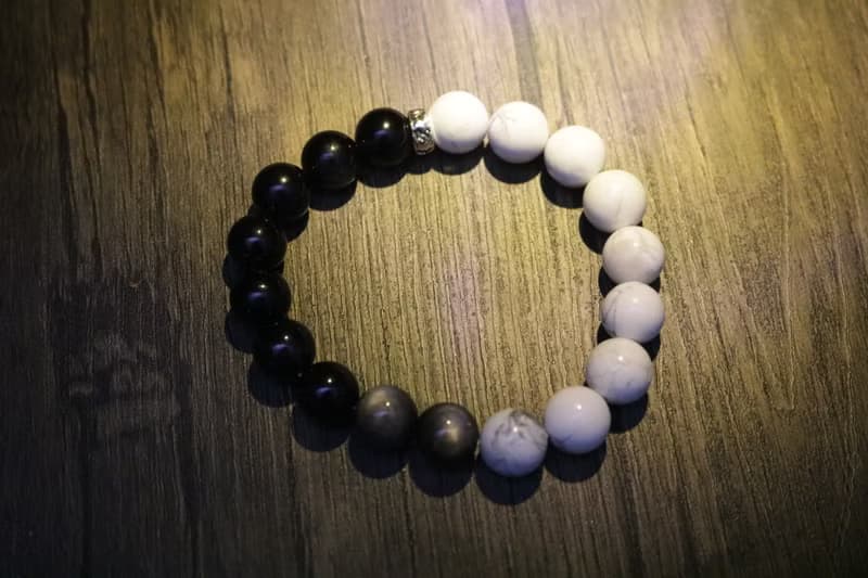 銀曜石拼白松石組合手串招財小眾款式