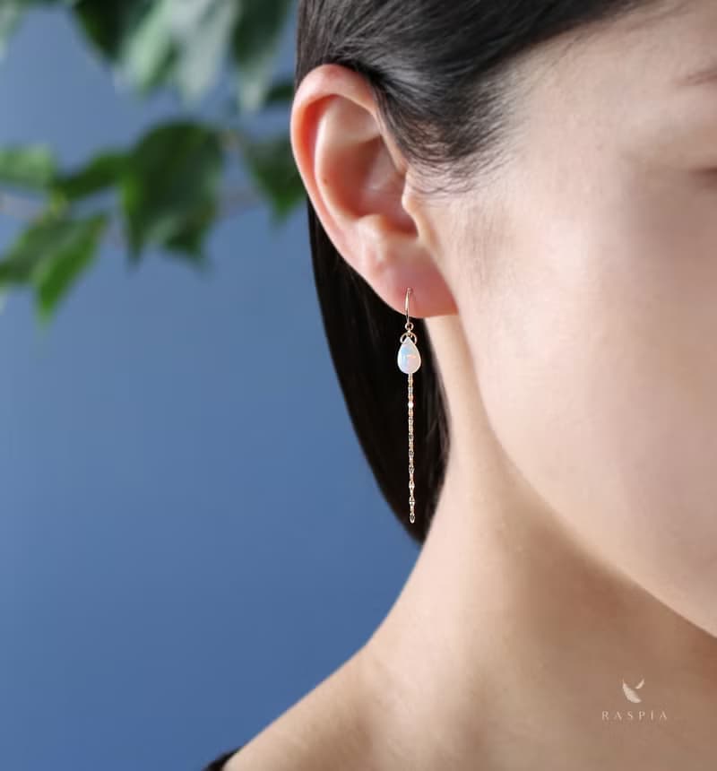 *数量限定* 10月誕生石 K18 大粒プレシャスオパール チェーンフックピアス~ESPOIR NOBLE~