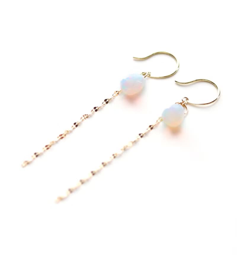 *数量限定* 10月誕生石 K18 大粒プレシャスオパール チェーンフックピアス~ESPOIR NOBLE~