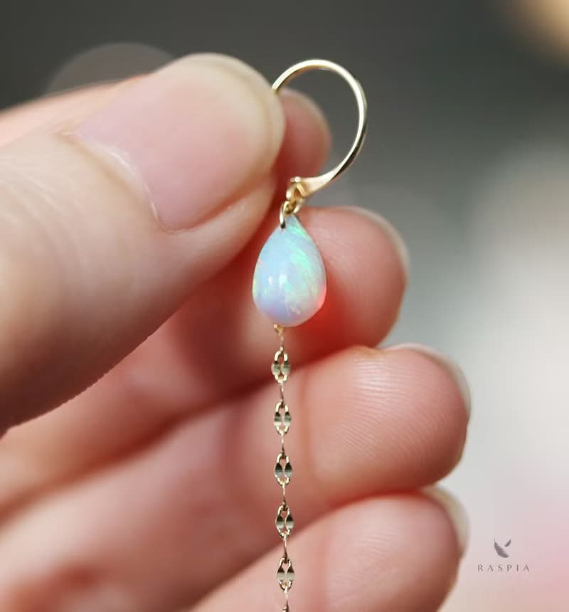 *数量限定* 10月誕生石 K18 大粒プレシャスオパール チェーンフックピアス~ESPOIR NOBLE~