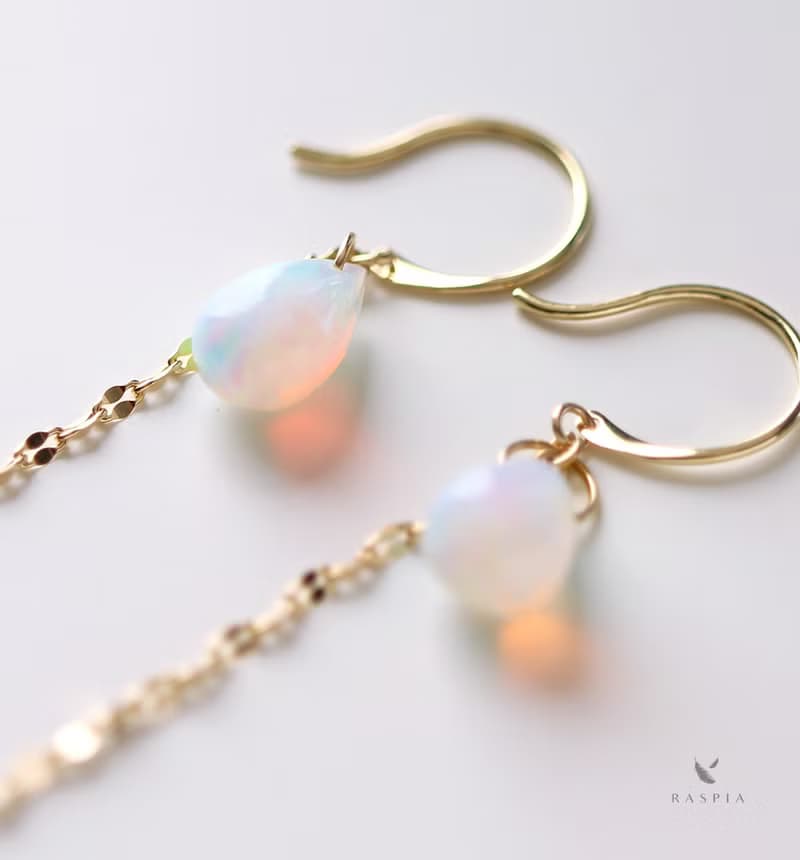 *数量限定* 10月誕生石 K18 大粒プレシャスオパール チェーンフックピアス~ESPOIR NOBLE~