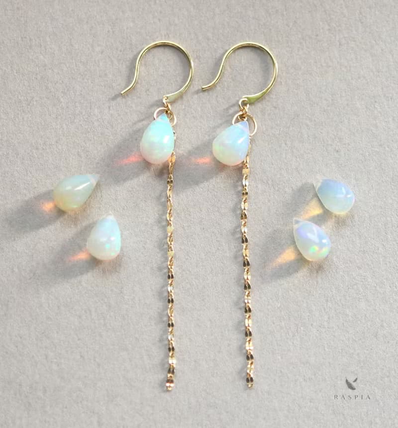 *数量限定* 10月誕生石 K18 大粒プレシャスオパール チェーンフックピアス~ESPOIR NOBLE~
