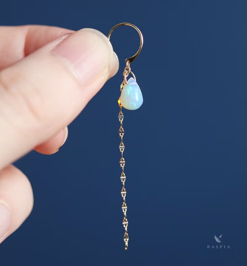 *数量限定* 10月誕生石 K18 大粒プレシャスオパール チェーンフックピアス~ESPOIR NOBLE~