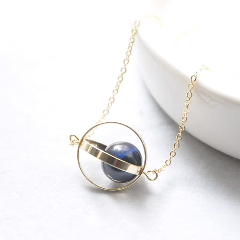 勇氣星球。宇宙。金環。藍虎眼。項鍊 Valor Planet。Galaxy。Golden Ring。Hawk-eye 。Necklace。生日禮物。閨蜜禮物。姐妹禮物