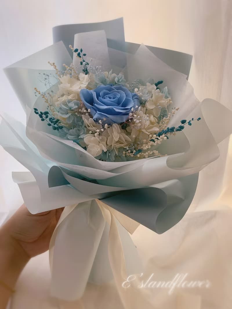 湛藍海洋永生玫瑰花束 求婚花束 生日花束 附卡片提袋