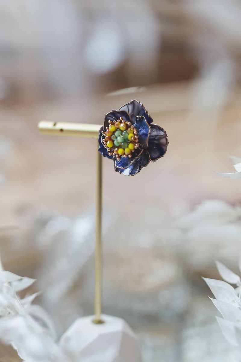 罌粟花之戀 漸層暈染水晶花可拆式不對稱樹脂花球耳環