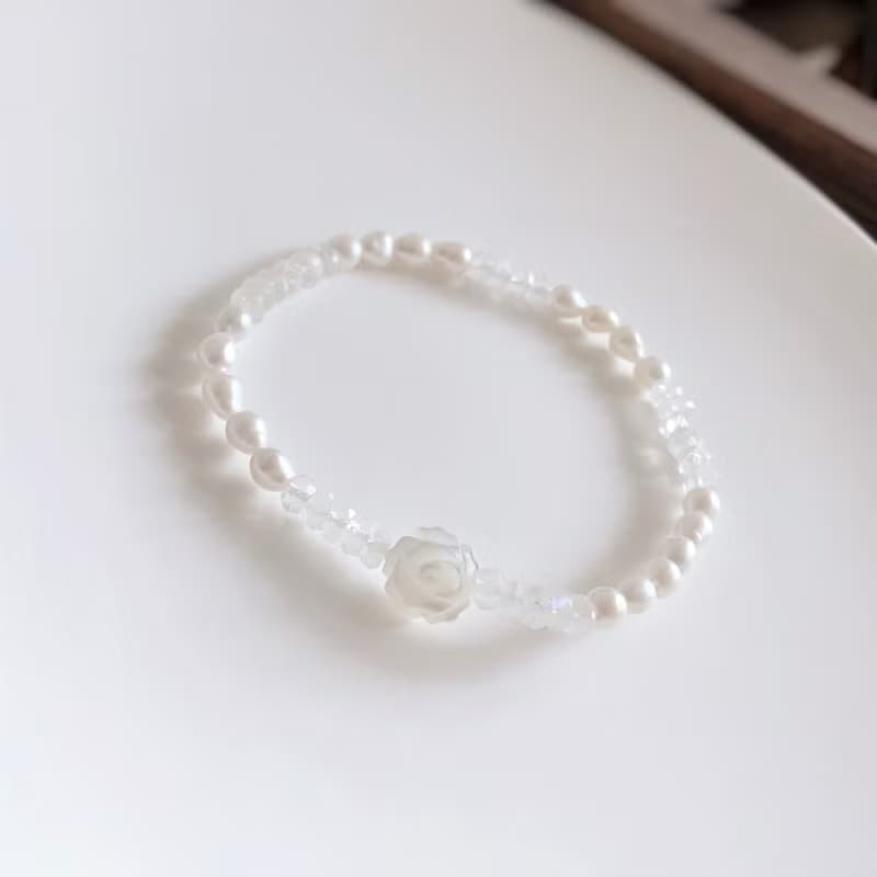 白貝、月光石、珍珠 白色天然石手鍊