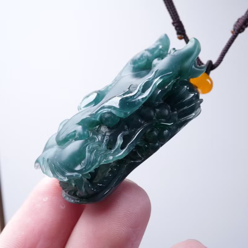 【龍行天下】冰種藍水翡翠霸王龍首項鍊 | 天然A貨翡翠 | 送禮