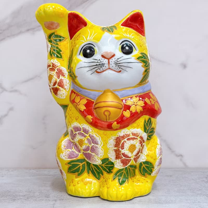 【紫綠映金】日本九谷燒招財貓 | 黃地華盛