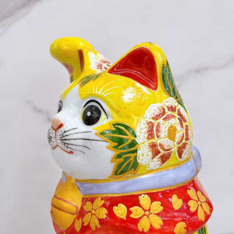 【紫綠映金】日本九谷燒招財貓 | 黃地華盛
