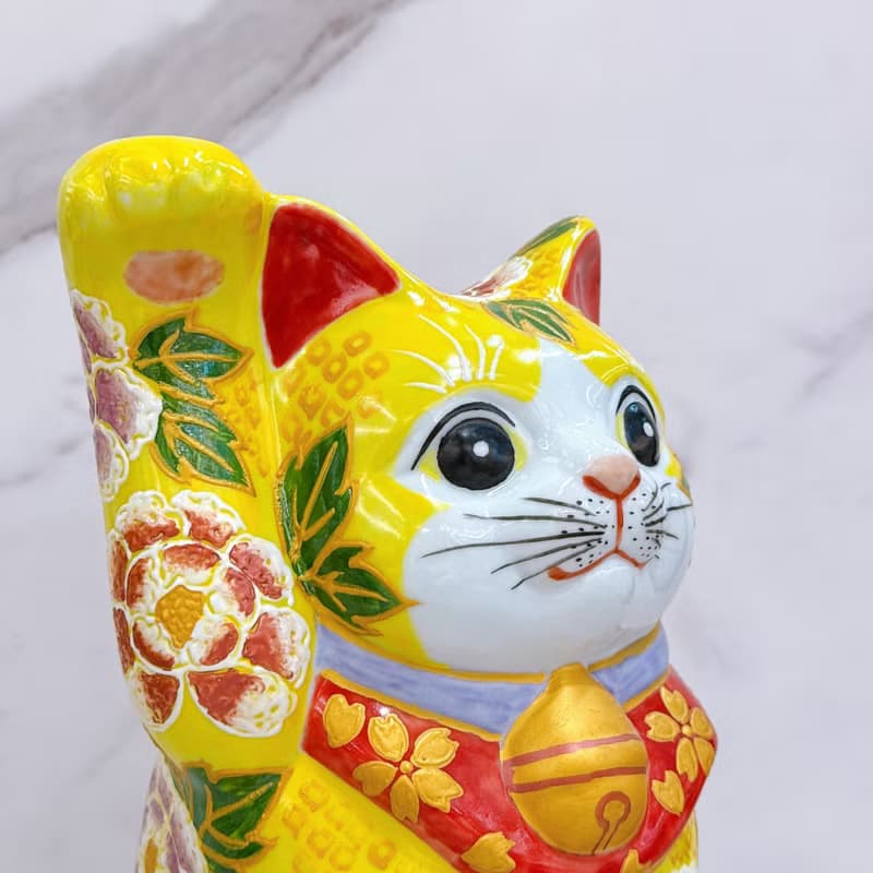 【紫綠映金】日本九谷燒招財貓 | 黃地華盛
