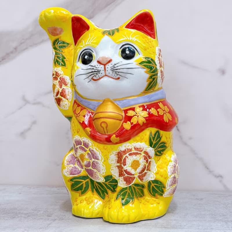 【紫綠映金】日本九谷燒招財貓 | 黃地華盛