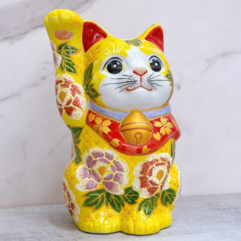 【紫綠映金】日本九谷燒招財貓 | 黃地華盛