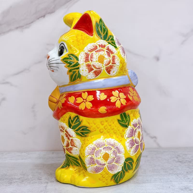 【紫綠映金】日本九谷燒招財貓 | 黃地華盛