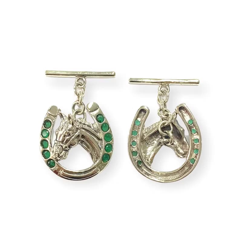Victorian Style Horseshoe & Emerald Stone 925 Sterling Silver Mens Fathers Gift