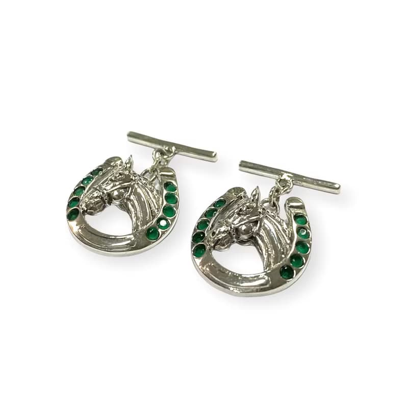 Victorian Style Horseshoe & Emerald Stone 925 Sterling Silver Mens Fathers Gift