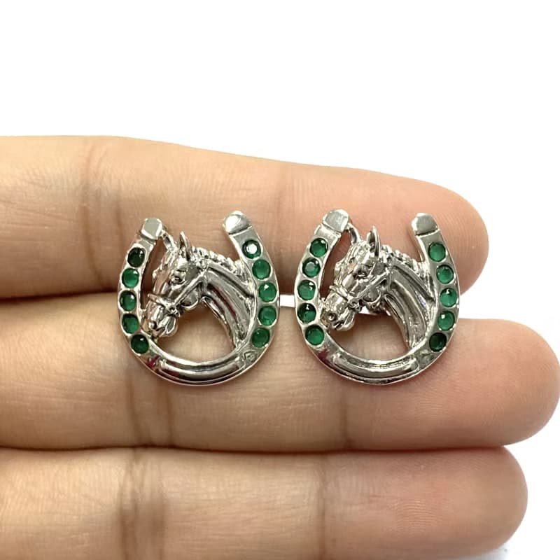 Victorian Style Horseshoe & Emerald Stone 925 Sterling Silver Mens Fathers Gift