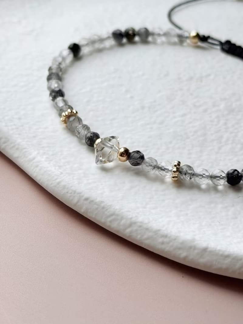 清影鎖念 | 黑髮晶 白水晶 能量調頻手繩 天然水晶 可調手工編織