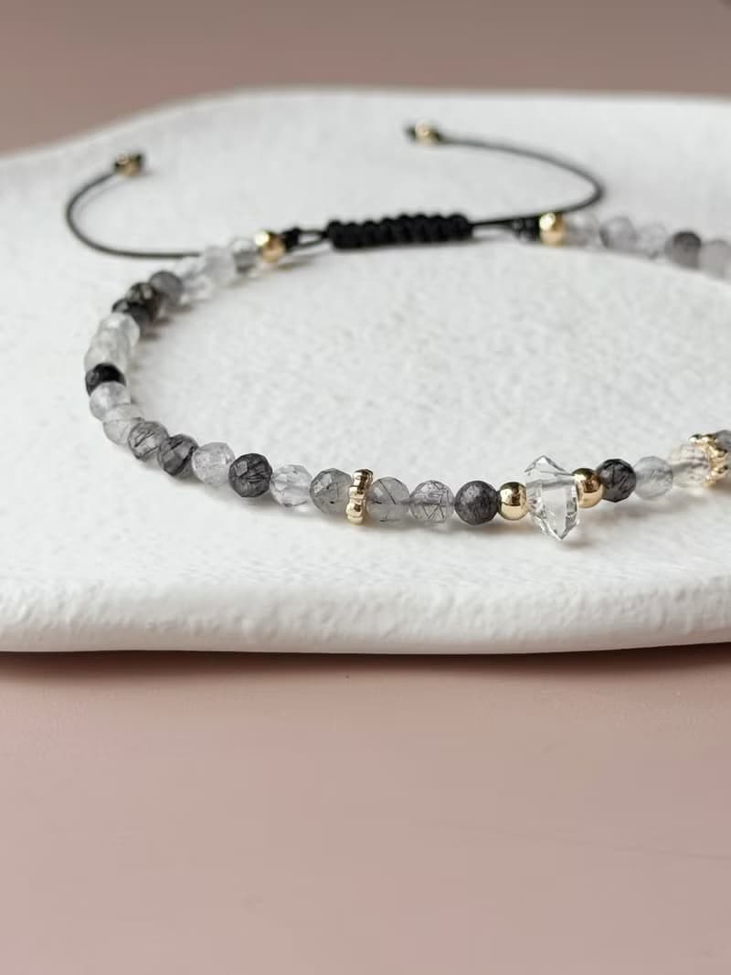 清影鎖念 | 黑髮晶 白水晶 能量調頻手繩 天然水晶 可調手工編織