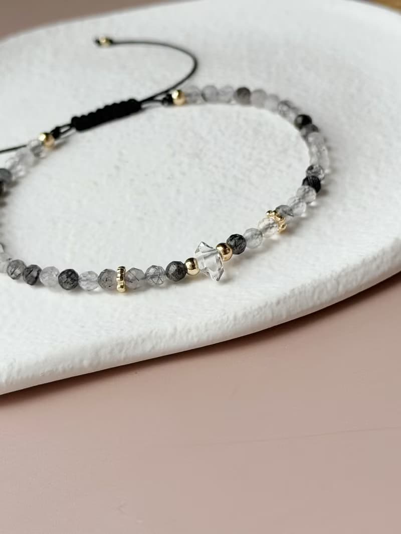 清影鎖念 | 黑髮晶 白水晶 能量調頻手繩 天然水晶 可調手工編織