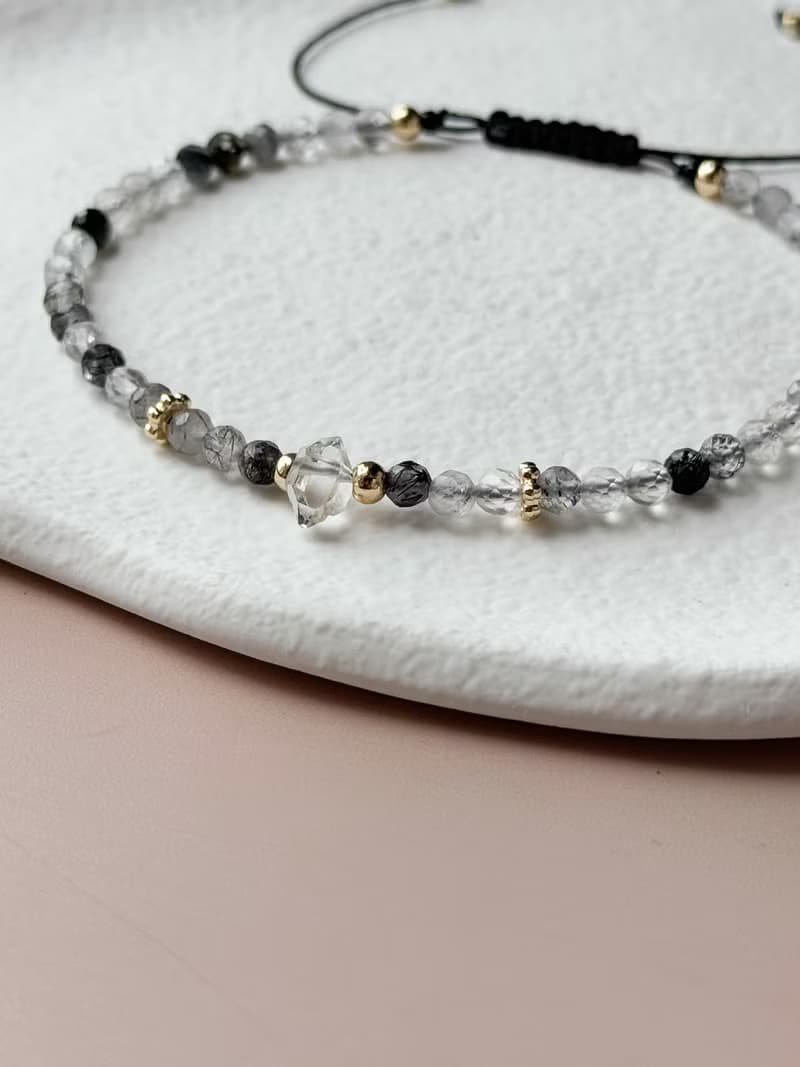 清影鎖念 | 黑髮晶 白水晶 能量調頻手繩 天然水晶 可調手工編織