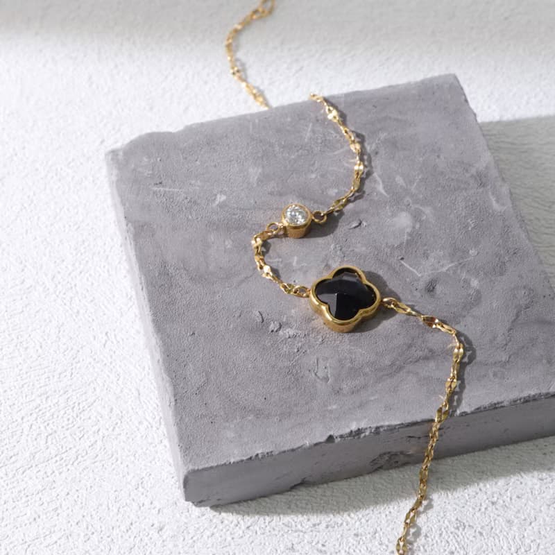 永生花。花型黑瑪瑙單鑽手鍊