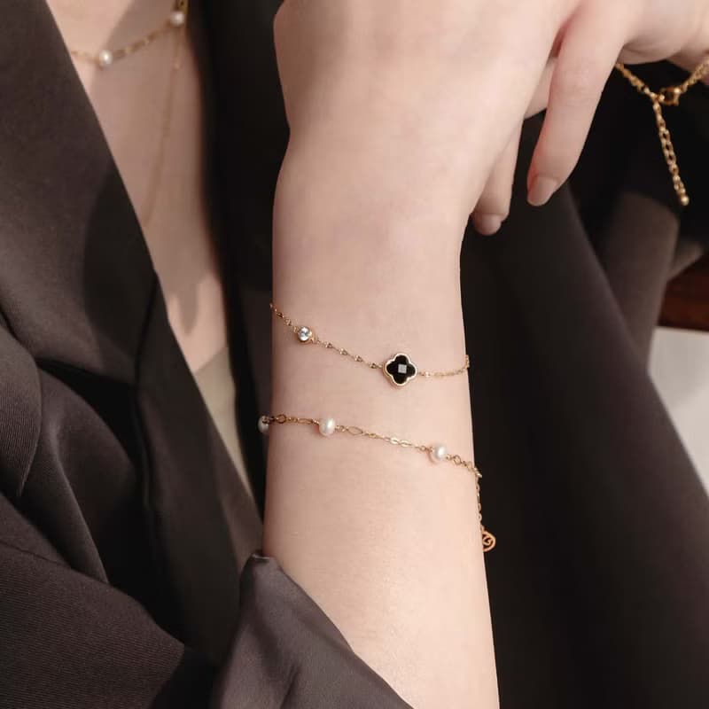 永生花。花型黑瑪瑙單鑽手鍊