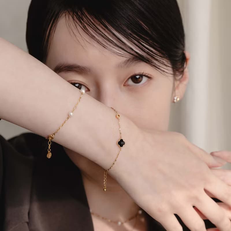 永生花。花型黑瑪瑙單鑽手鍊