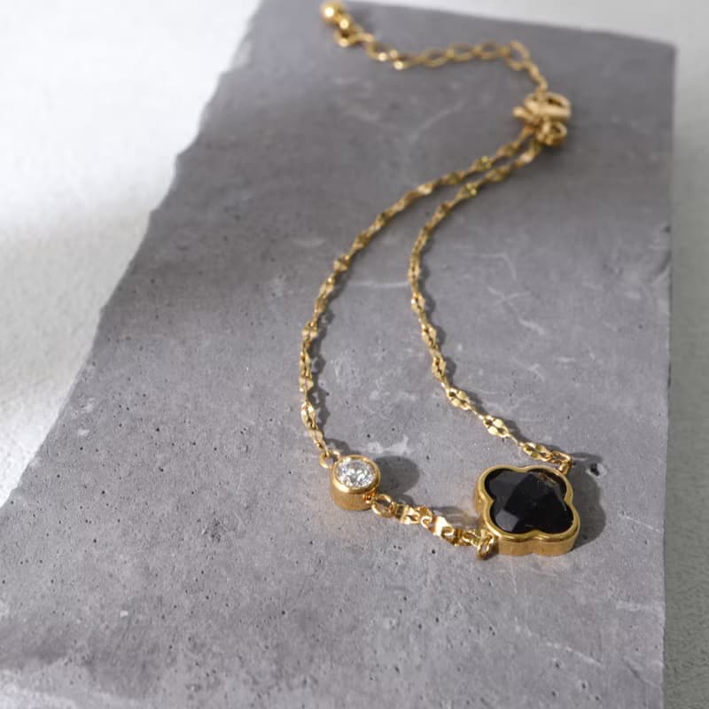 永生花。花型黑瑪瑙單鑽手鍊