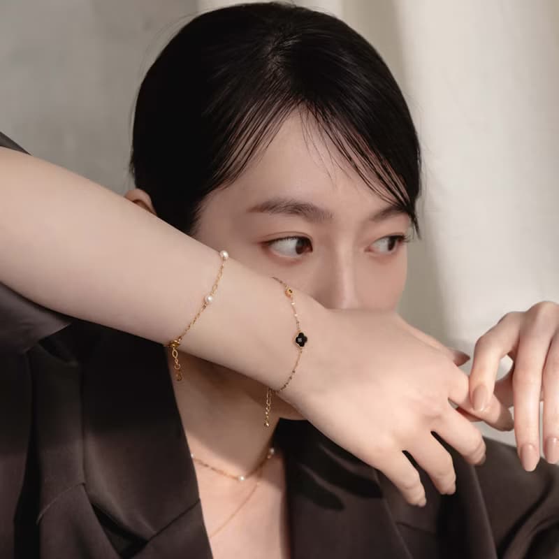 永生花。花型黑瑪瑙單鑽手鍊