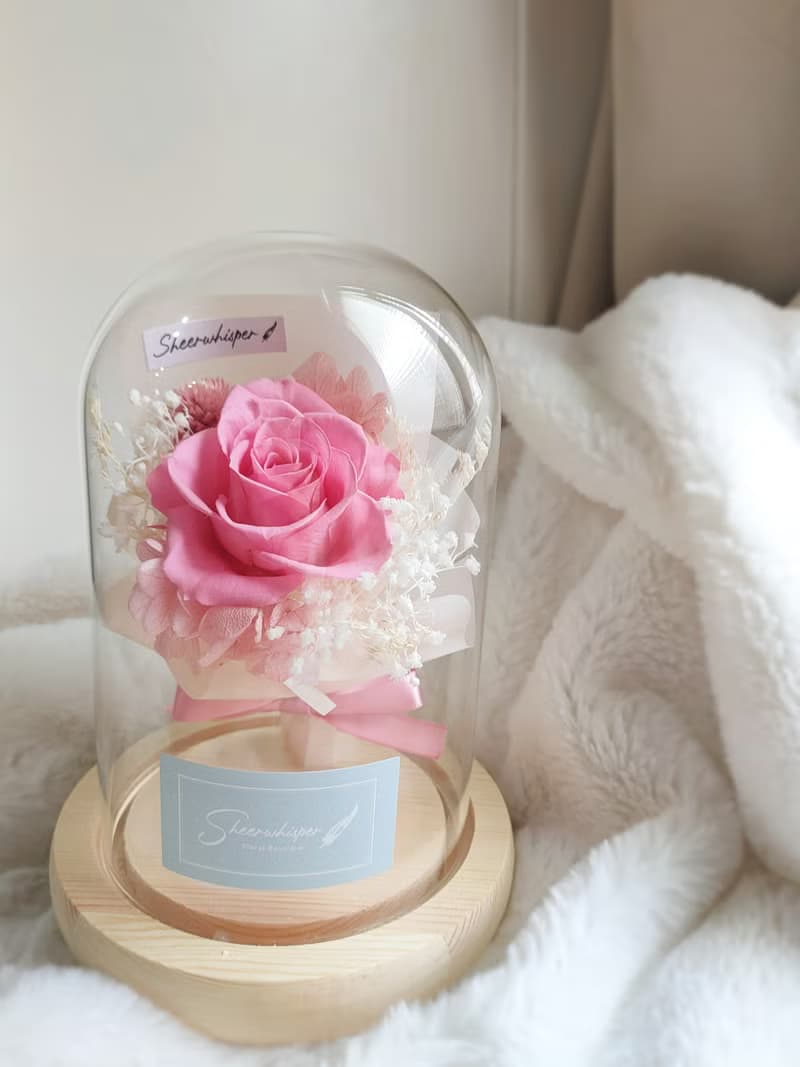 Sheer Whisper絮語藏花_迷你永生花束玻璃罩/玻璃盅花禮_無燈款