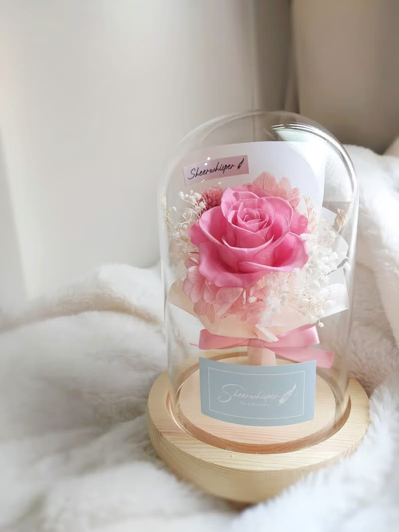 Sheer Whisper絮語藏花_迷你永生花束玻璃罩/玻璃盅花禮_無燈款