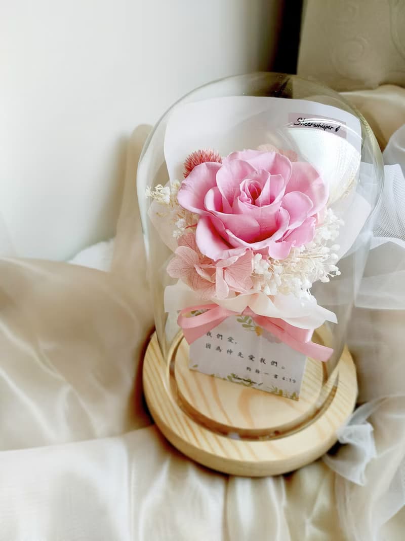 Sheer Whisper絮語藏花_迷你永生花束玻璃罩/玻璃盅花禮_無燈款