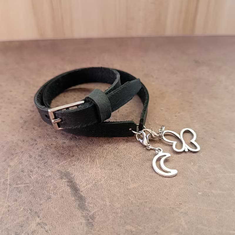 Black Leather Choker Necklace OR Double Wrap Bracelet to add your Own Charms
